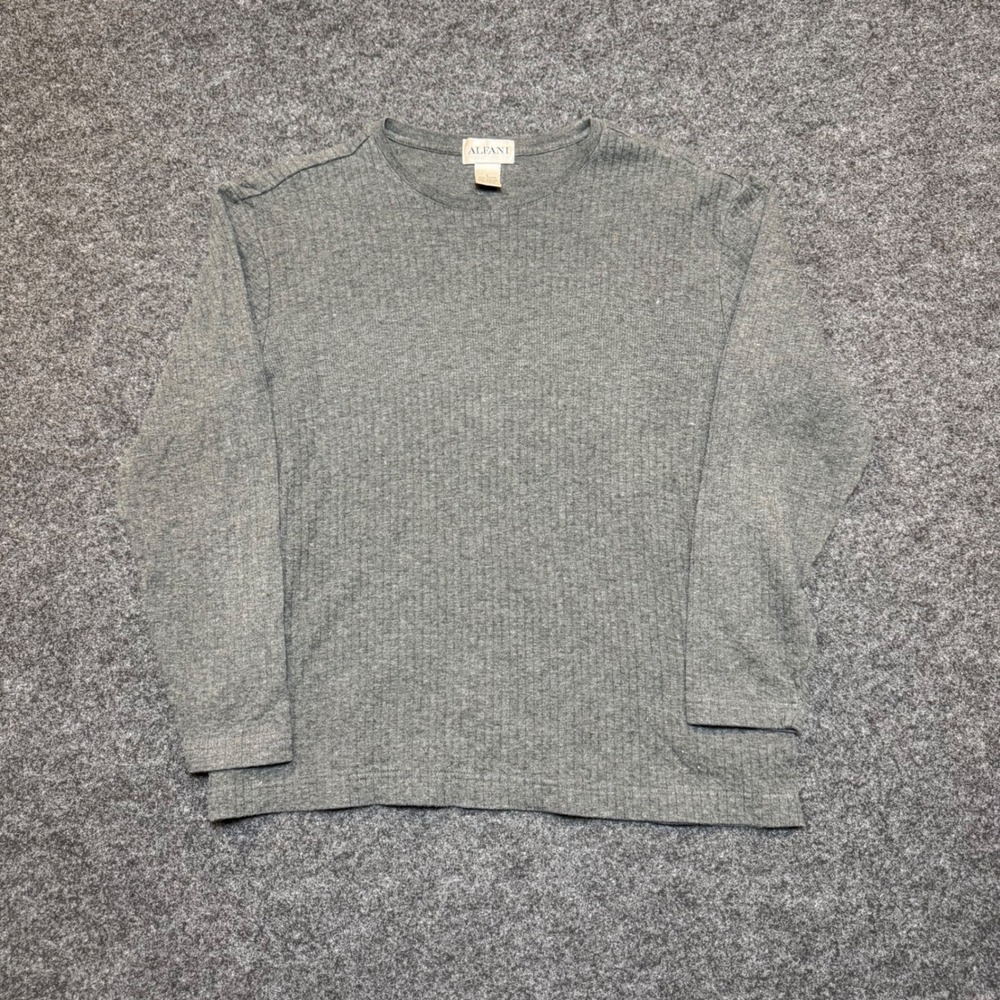 Alfani Mens Gray Ribbed Knit Long Sleeve Crew Neck T-Shirt Size L 100% Cotton